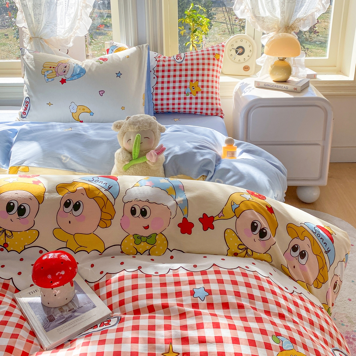 91家纺网 家纺一手货源 找家纺 黑马家居 2026新款13070全棉印花小清新卡通花卉四件套系列 晚安星星人