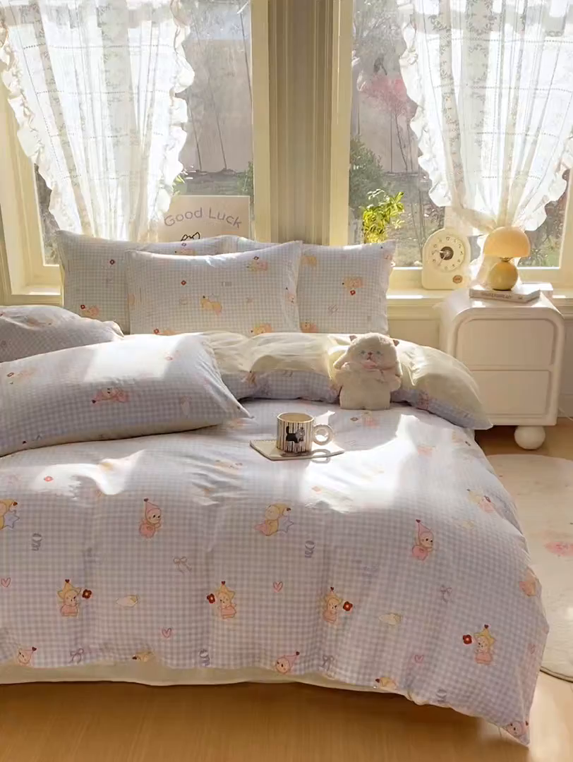 91家纺网 家纺一手货源 找家纺 黑马家居 2026新款13070全棉印花小清新卡通花卉四件套系列 星星宝贝