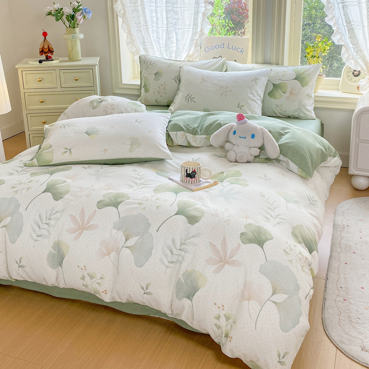 91家纺网 家纺一手货源 找家纺 黑马家居 2026新款13070全棉印花小清新卡通花卉四件套系列 幸运叶