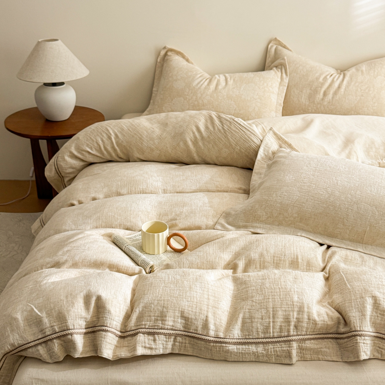 91家纺网 家纺一手货源 找家纺 （总）KA家纺 2026春夏新品色织提花棉麻四件套  织带款