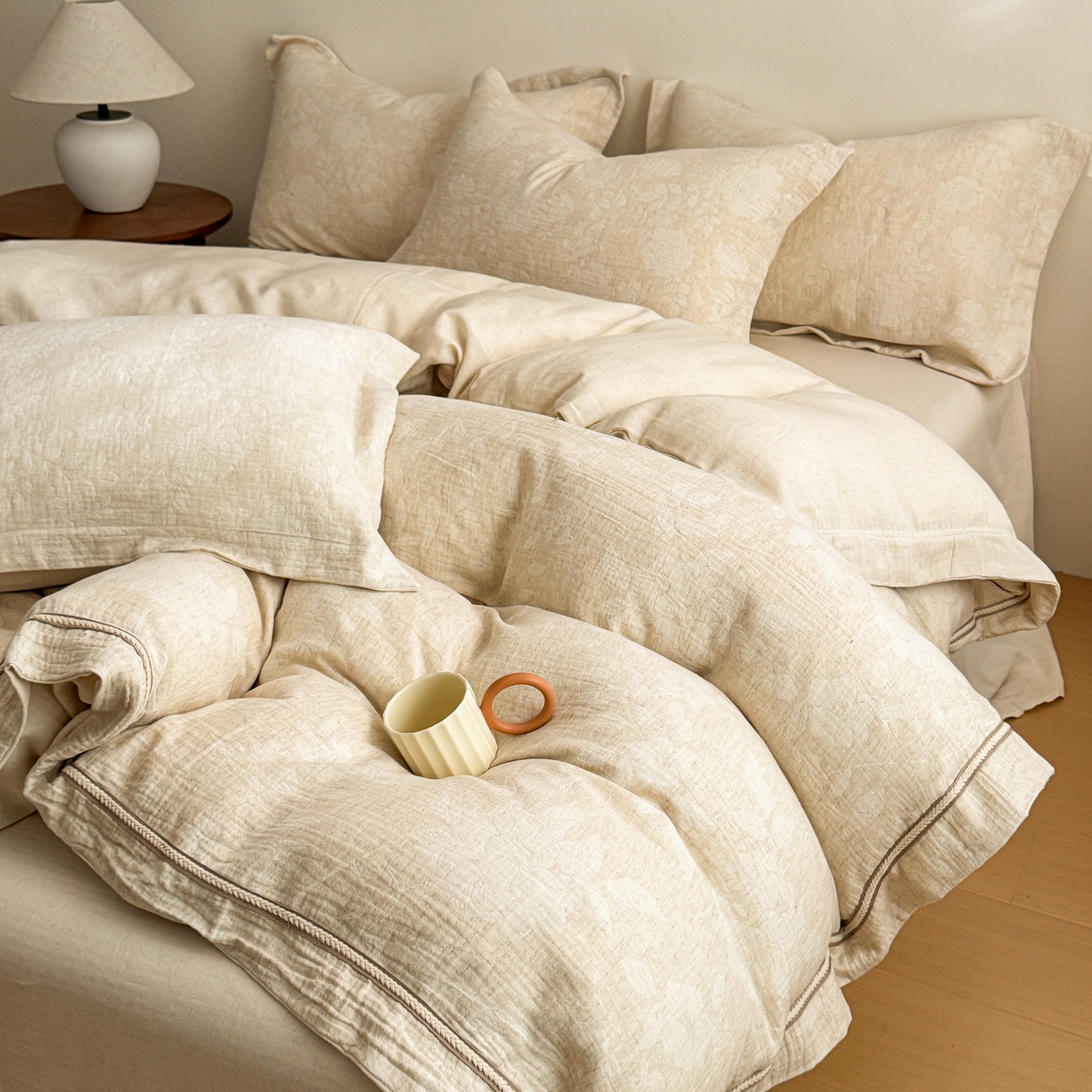 91家纺网 家纺一手货源 找家纺 （总）KA家纺 2026春夏新品色织提花棉麻四件套  织带款