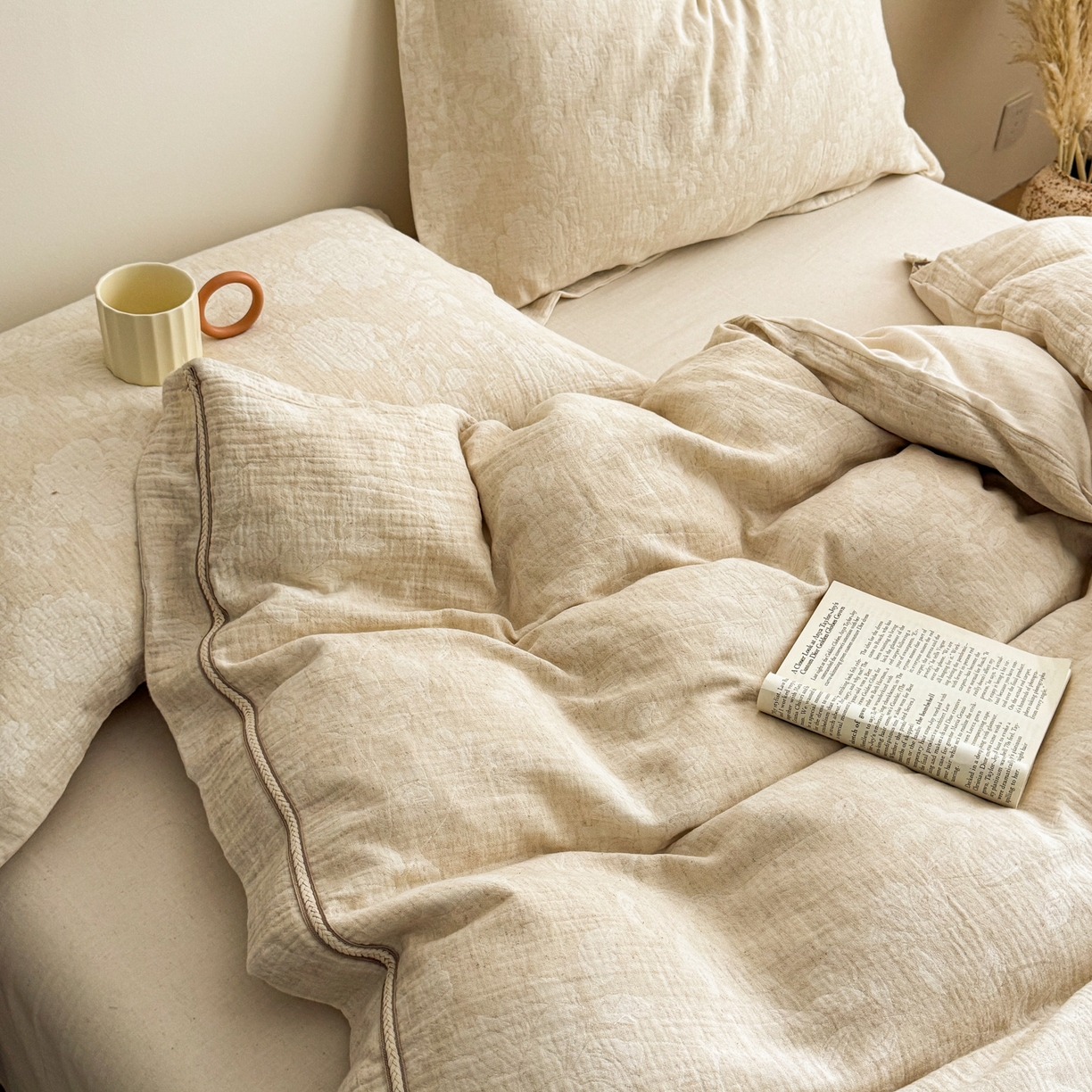 91家纺网 家纺一手货源 找家纺 （总）KA家纺 2026春夏新品色织提花棉麻四件套  织带款