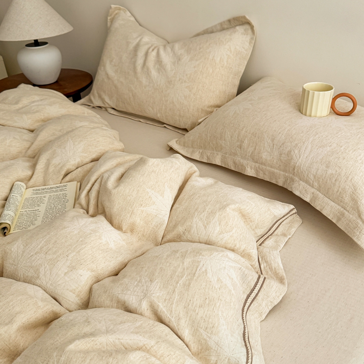 91家纺网 家纺一手货源 找家纺 KA家纺 2026春夏新品色织提花棉麻四件套  织带款 织带枫聆