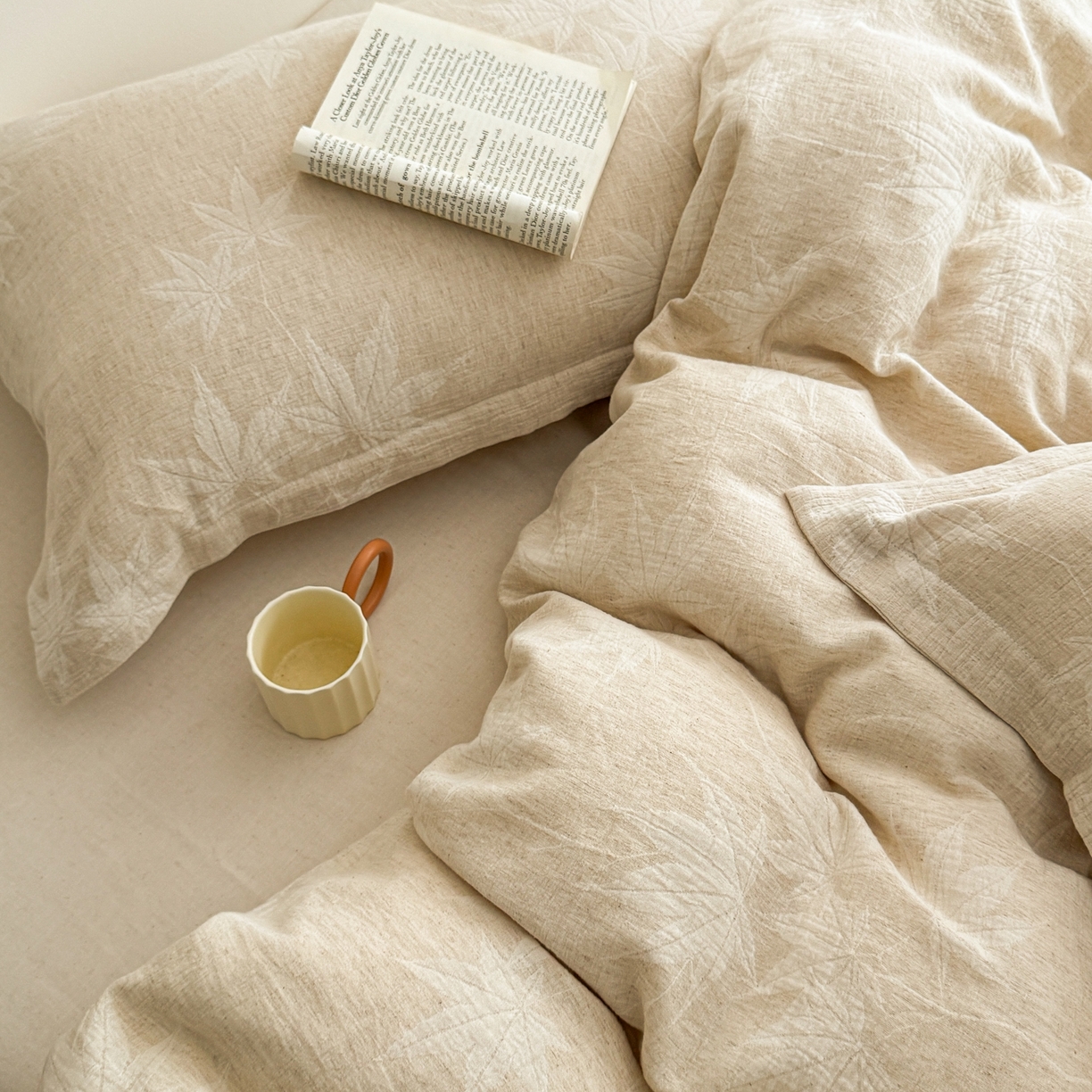 91家纺网 家纺一手货源 找家纺 KA家纺 2026春夏新品色织提花棉麻四件套  织带款 织带枫聆