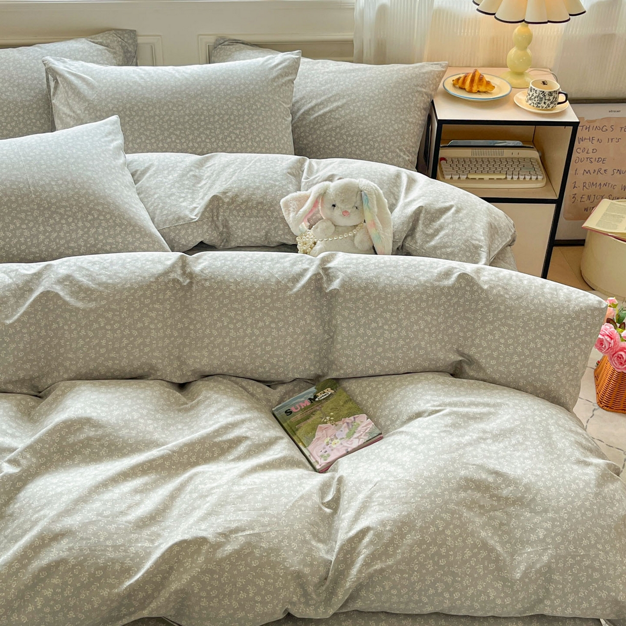 91家纺网 家纺一手货源 找家纺 柠馨 2026新款13372全棉纯棉印花四件套-薇丽 薇丽-彼岸-灰