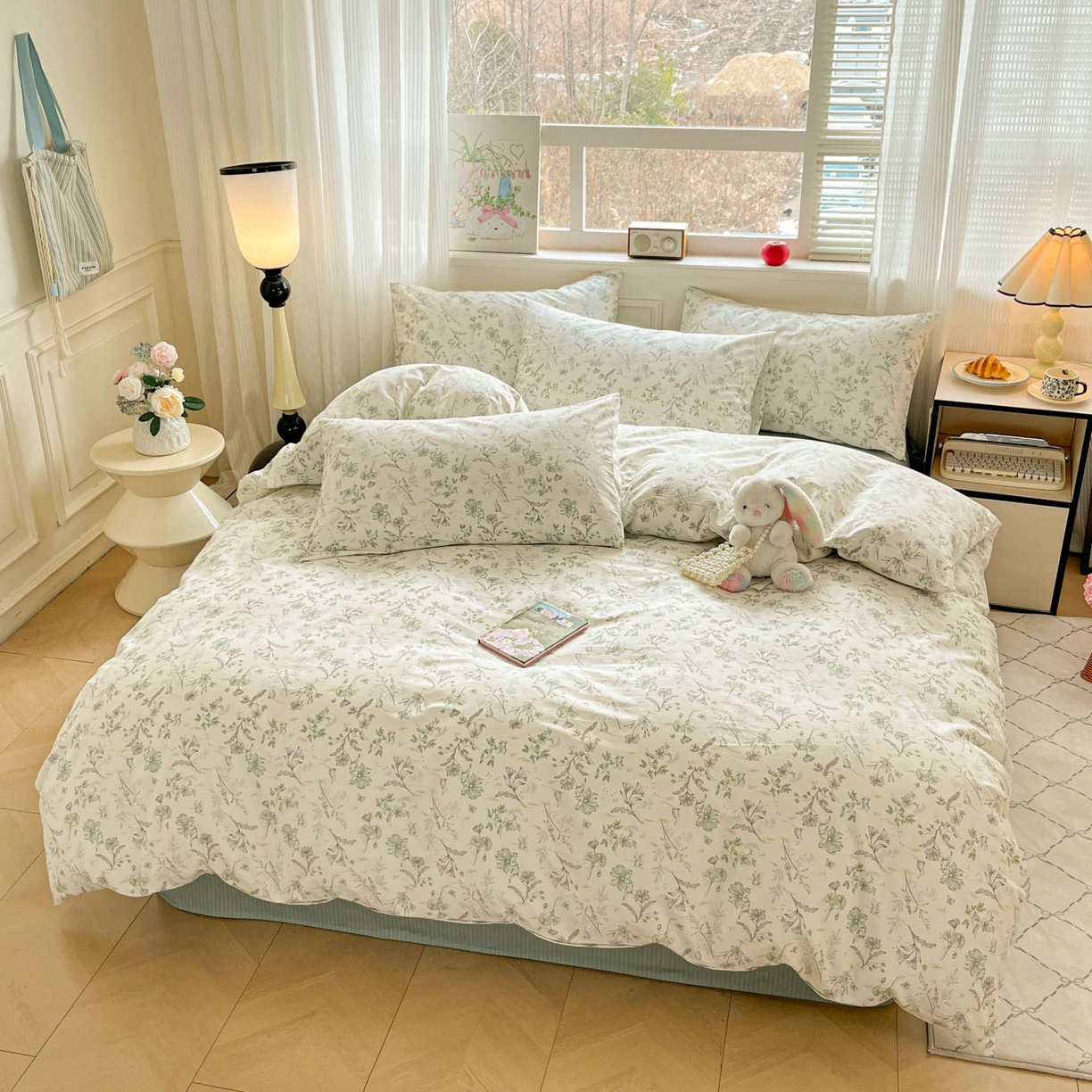 91家纺网 家纺一手货源 找家纺 柠馨 2026新款13372全棉纯棉印花四件套-薇丽 薇丽-纯真-绿