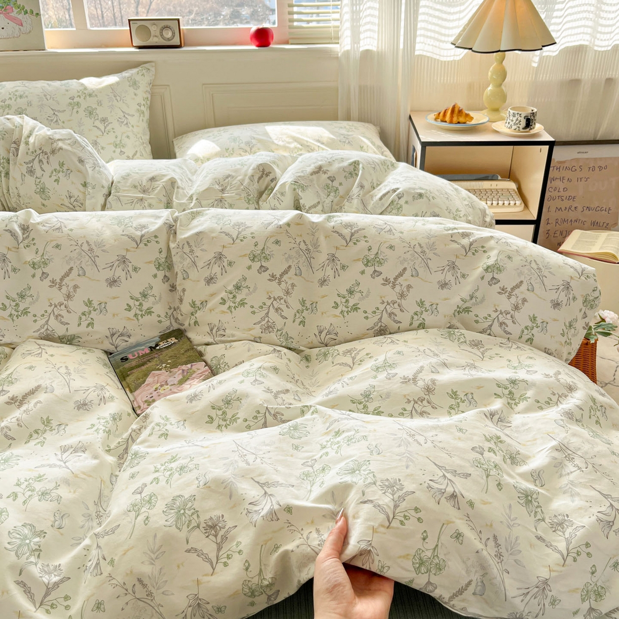 91家纺网 家纺一手货源 找家纺 柠馨 2026新款13372全棉纯棉印花四件套-薇丽 薇丽-纯真-绿