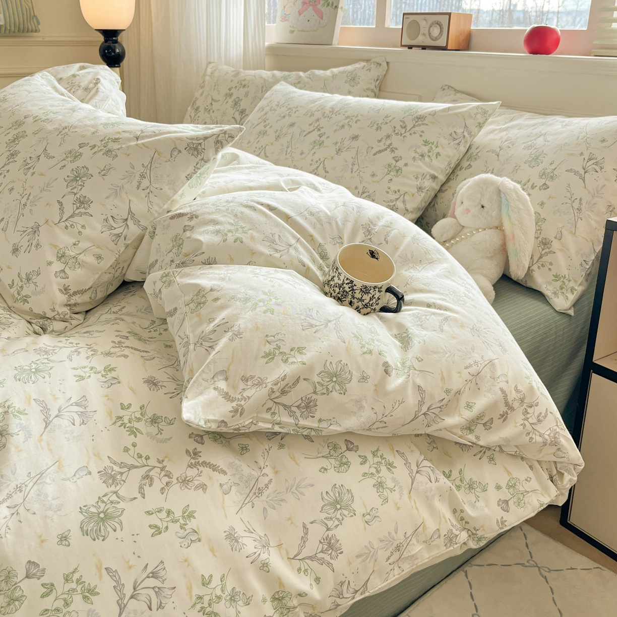 91家纺网 家纺一手货源 找家纺 柠馨 2026新款13372全棉纯棉印花四件套-薇丽 薇丽-纯真-绿