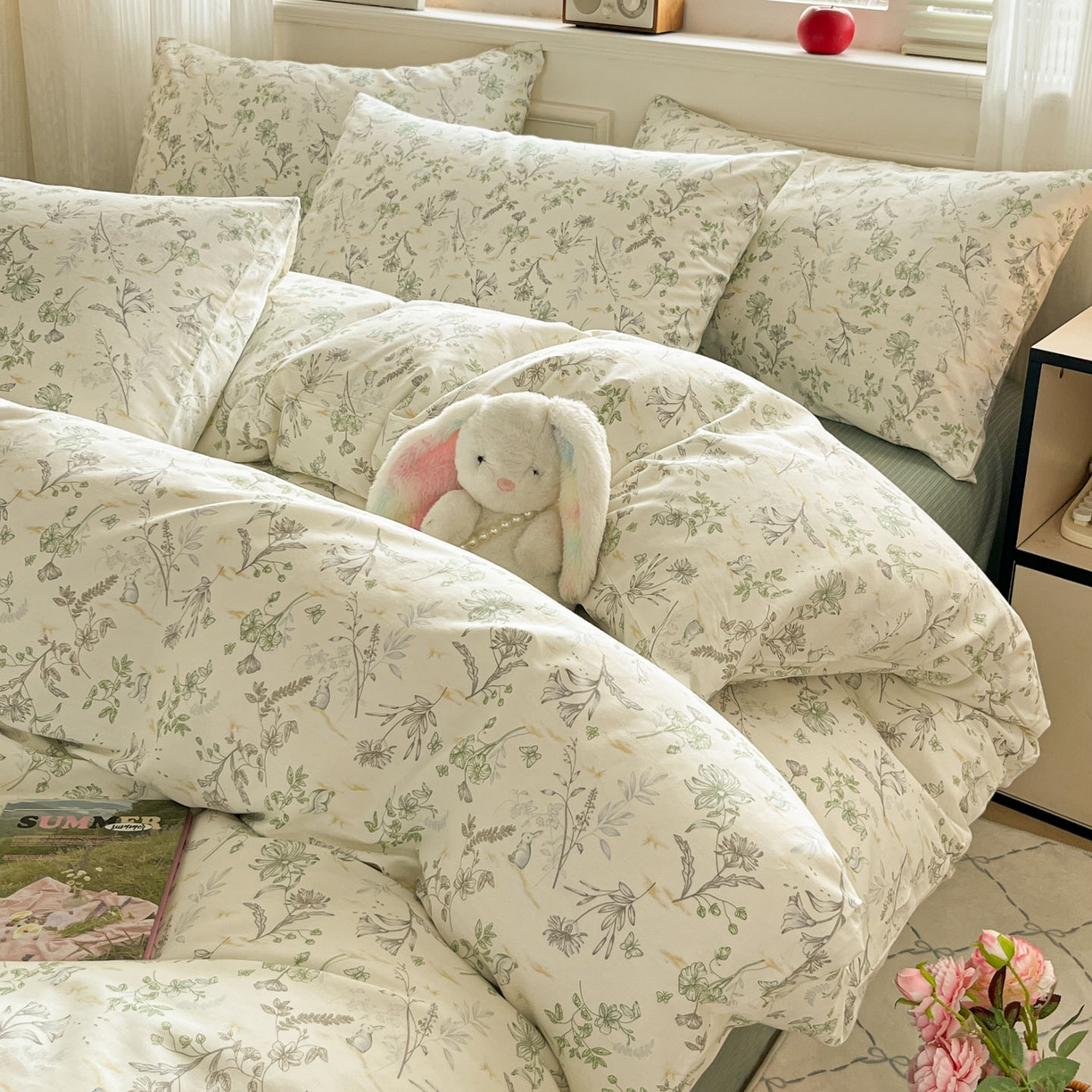 91家纺网 家纺一手货源 找家纺 柠馨 2026新款13372全棉纯棉印花四件套-薇丽 薇丽-纯真-绿