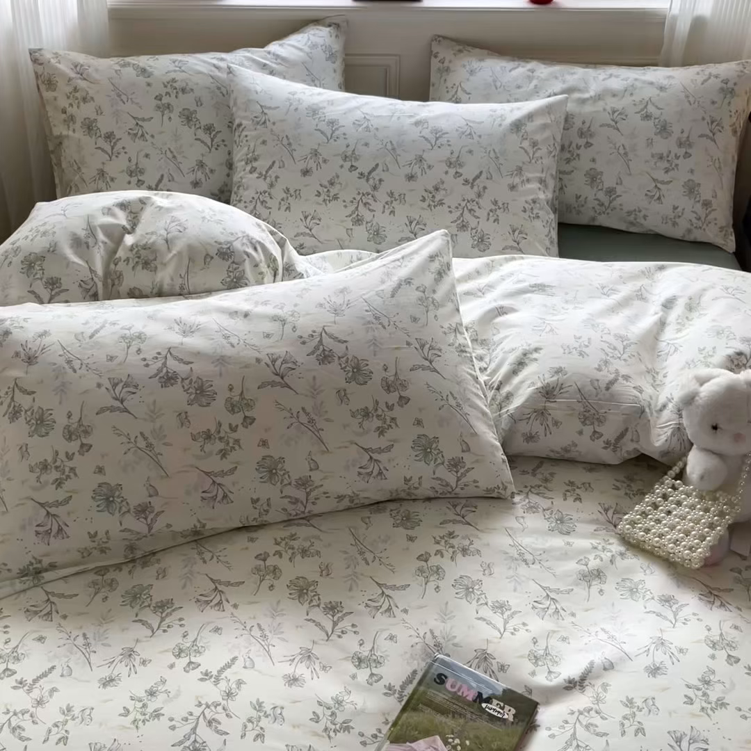 91家纺网 家纺一手货源 找家纺 柠馨 2026新款13372全棉纯棉印花四件套-薇丽 薇丽-纯真-绿