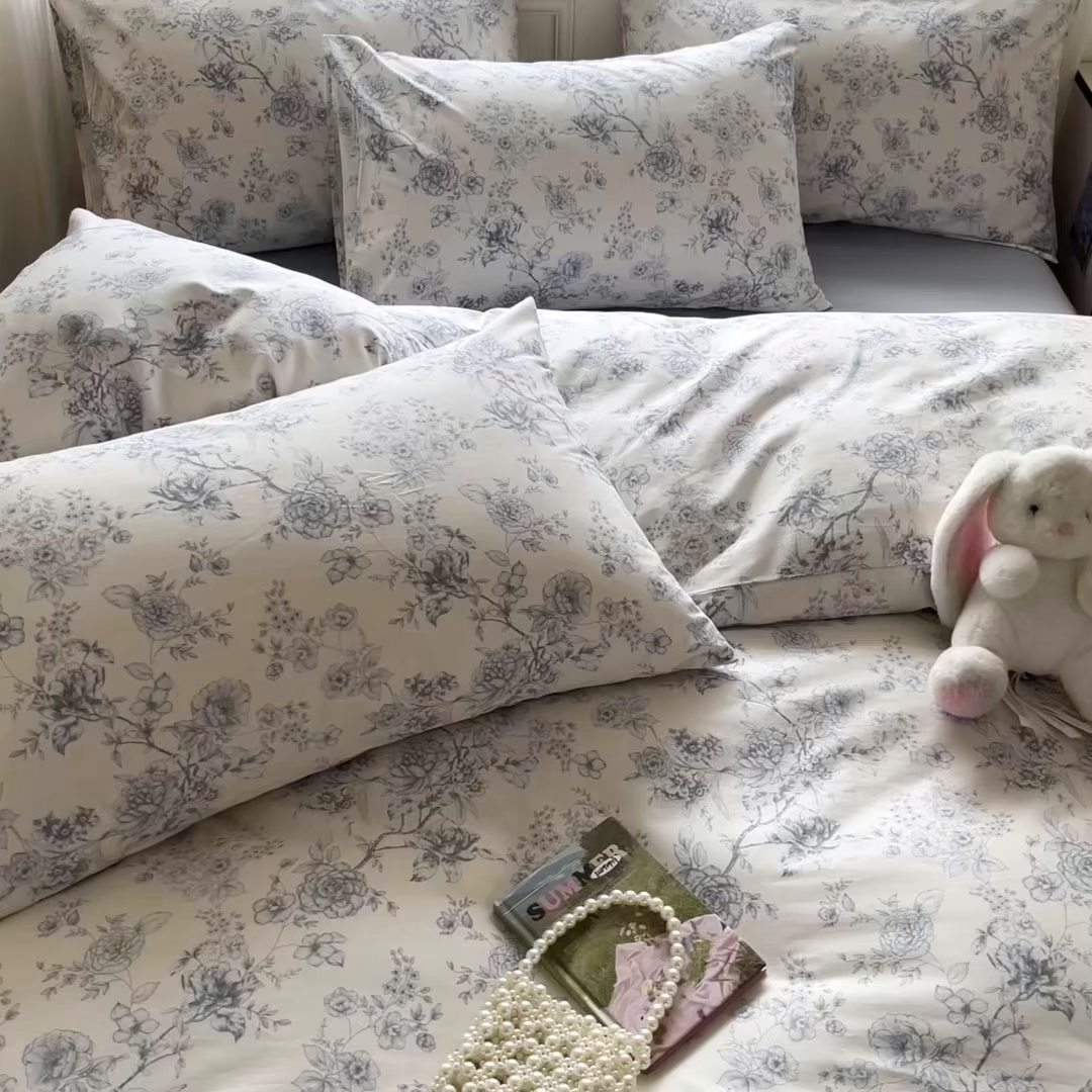91家纺网 家纺一手货源 找家纺 柠馨 2026新款13372全棉纯棉印花四件套-薇丽 薇丽-流影