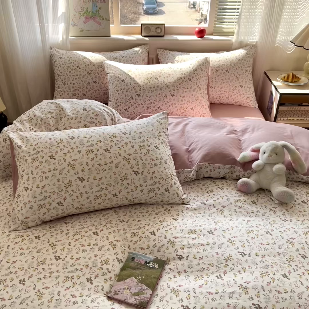91家纺网 家纺一手货源 找家纺 柠馨 2026新款13372全棉纯棉印花四件套-薇丽 薇丽-蜜桃兔