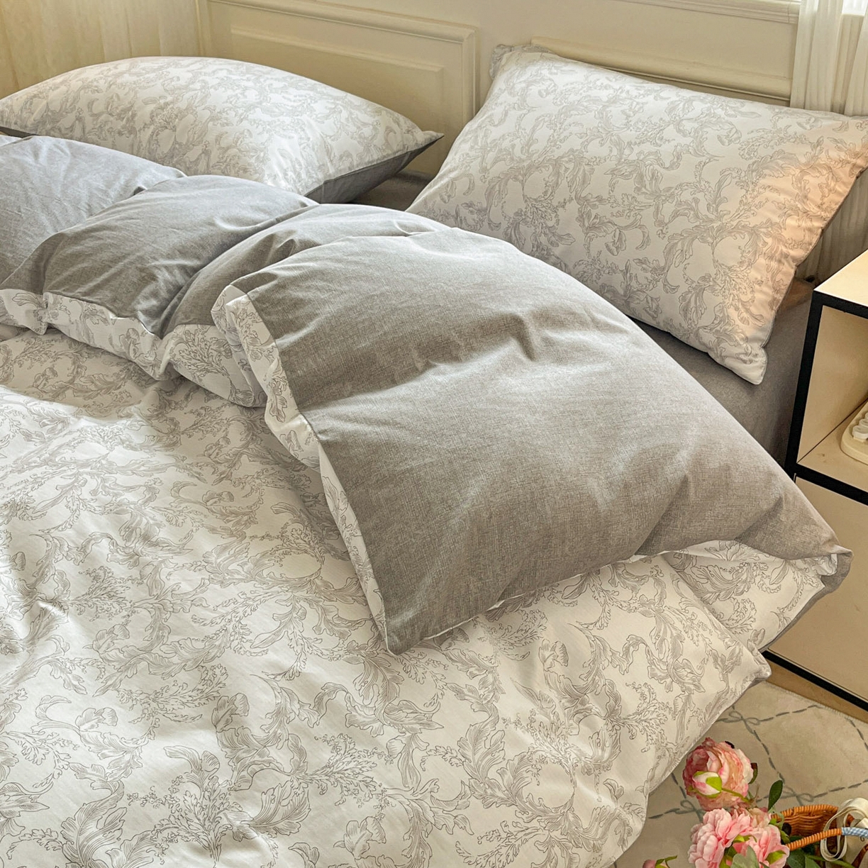 91家纺网 家纺一手货源 找家纺 柠馨 2026新款13372全棉纯棉印花四件套-薇丽 薇丽-浓墨