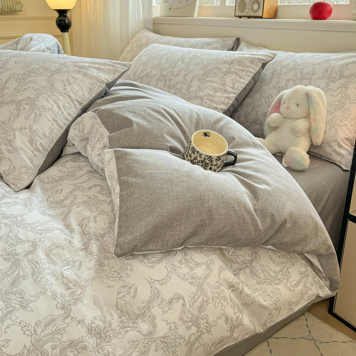 91家纺网 家纺一手货源 找家纺 柠馨 2026新款13372全棉纯棉印花四件套-薇丽 薇丽-浓墨