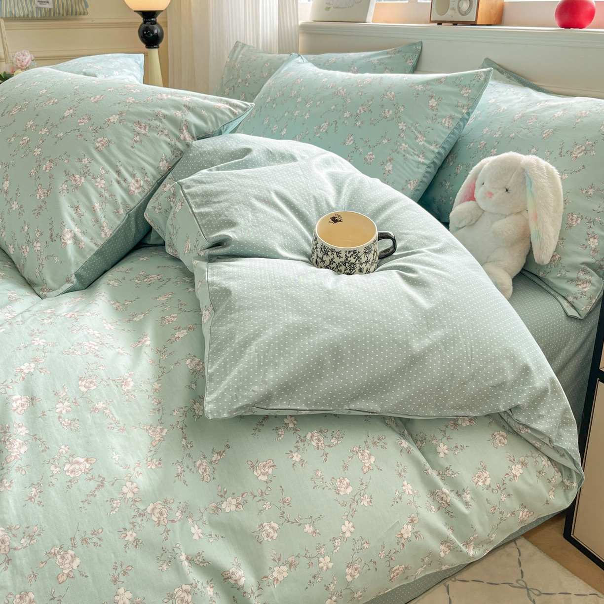 91家纺网 家纺一手货源 找家纺 柠馨 2026新款13372全棉纯棉印花四件套-薇丽 薇丽-清曲