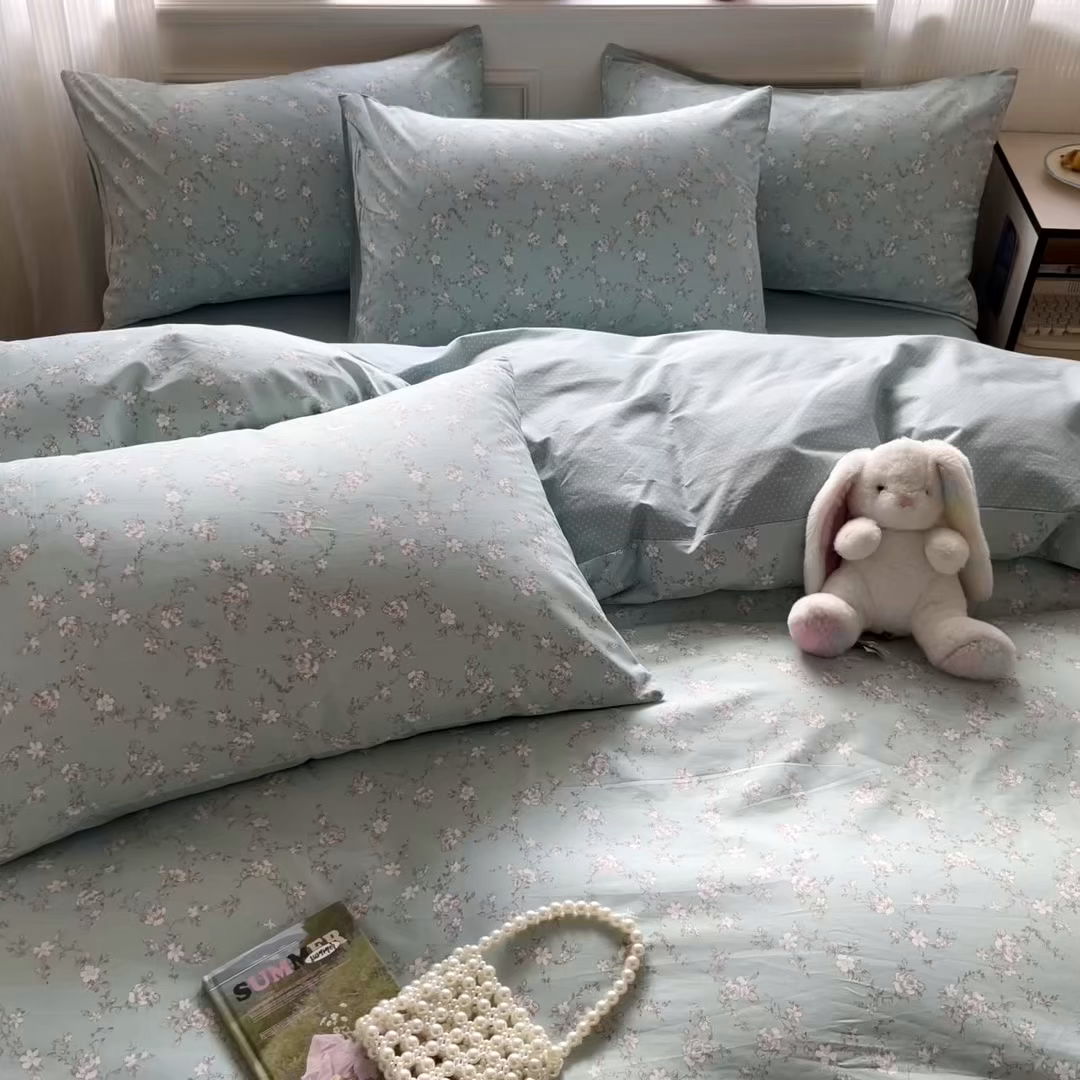 91家纺网 家纺一手货源 找家纺 柠馨 2026新款13372全棉纯棉印花四件套-薇丽 薇丽-清曲