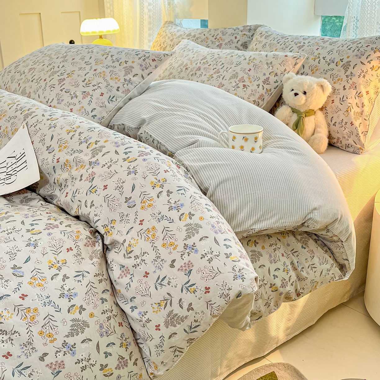 柠馨 2026新款13372全棉纯棉印花四件套-薇丽 薇丽-雪霁新