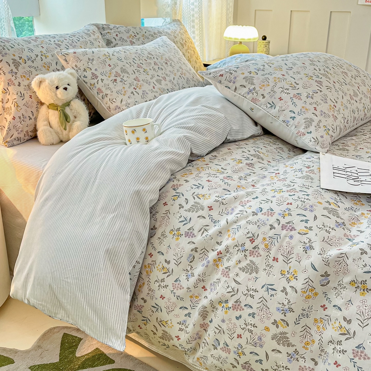 91家纺网 家纺一手货源 找家纺 柠馨 2026新款13372全棉纯棉印花四件套-薇丽 薇丽-雪霁新