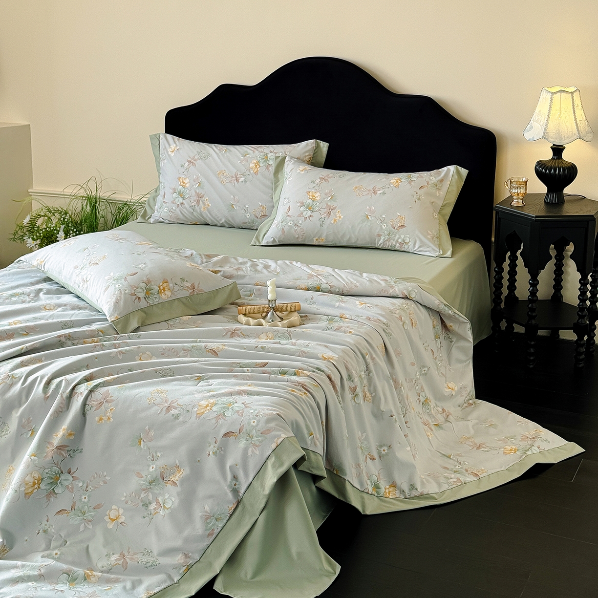 91家纺网 家纺一手货源 找家纺 迷尚家居 2026新款冰丝柔夏被四件套 丹青