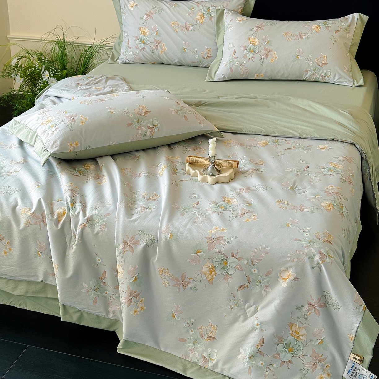 91家纺网 家纺一手货源 找家纺 迷尚家居 2026新款冰丝柔夏被四件套 丹青