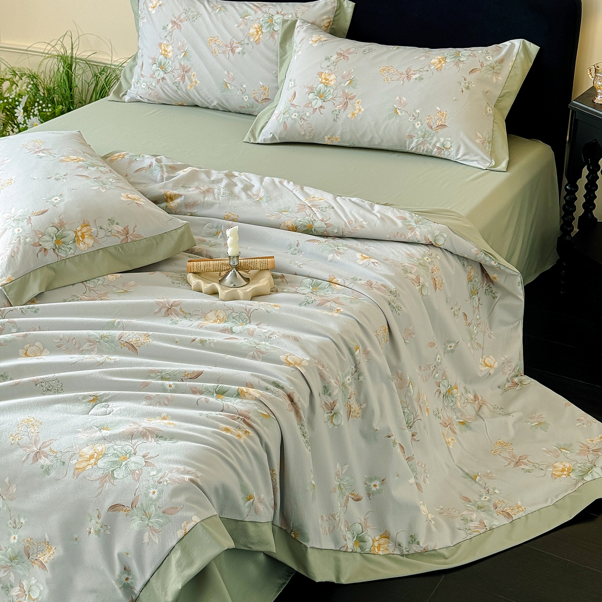 91家纺网 家纺一手货源 找家纺 迷尚家居 2026新款冰丝柔夏被四件套 丹青