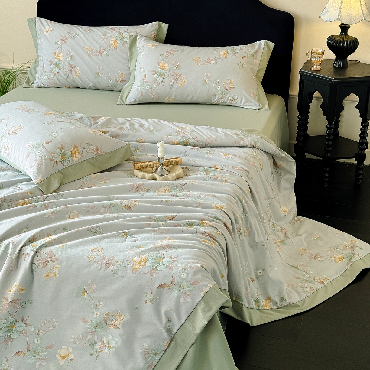 91家纺网 家纺一手货源 找家纺 迷尚家居 2026新款冰丝柔夏被四件套 丹青