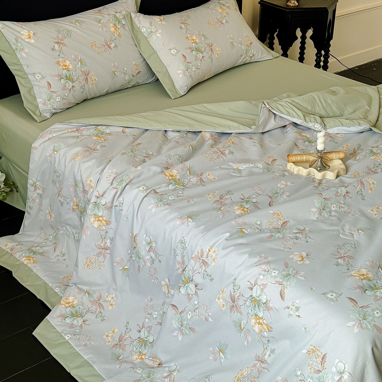 91家纺网 家纺一手货源 找家纺 迷尚家居 2026新款冰丝柔夏被四件套 丹青