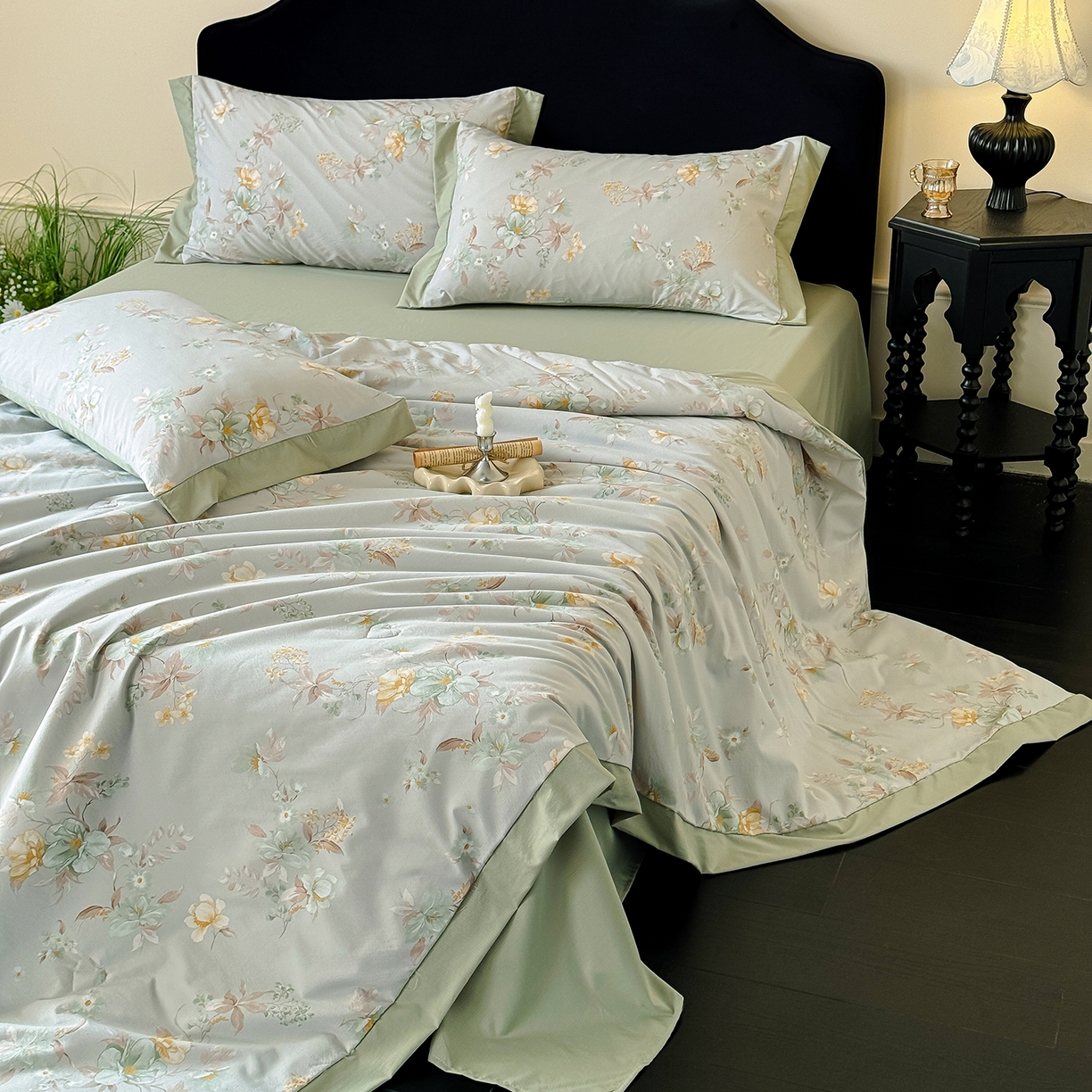 91家纺网 家纺一手货源 找家纺 迷尚家居 2026新款冰丝柔夏被四件套 丹青