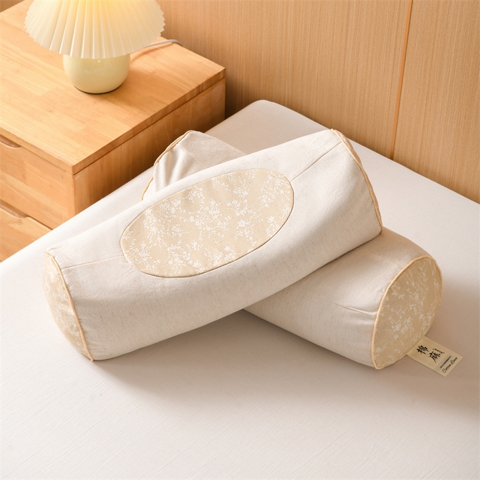 91家纺网 家纺一手货源 找家纺 仁宇枕业 2026新款新品棉麻古朴元宝系列荞麦枕头枕芯 棉麻款元宝系列荞麦枕-春意米黄