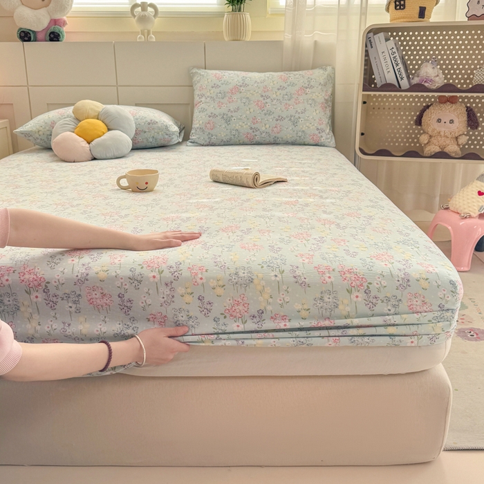 91家纺网 家纺一手货源 找家纺 朵朵家纺 2026新款A类超柔木棉印花单床笠单品学生宿舍床垫保护套床笠（床垫保护套可定制尺寸 ） 春野集