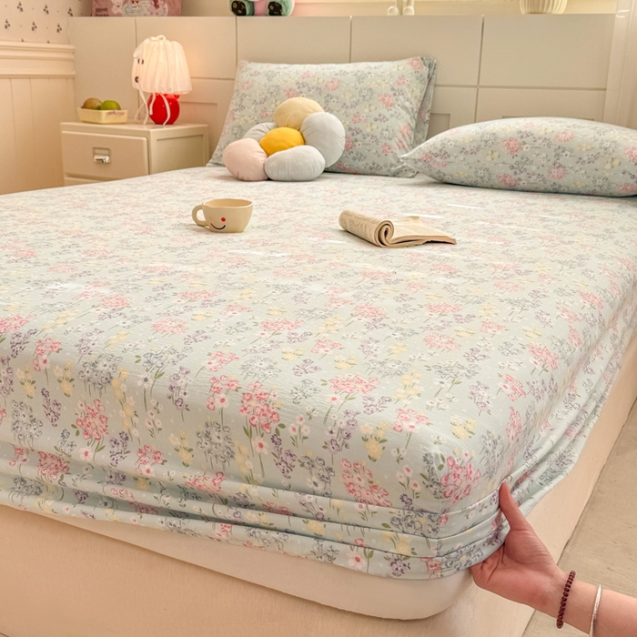 朵朵家纺 2026新款A类超柔木棉印花单床笠单品学生宿舍床垫保护套床笠（床垫保护套可定制尺寸 ） 春野集