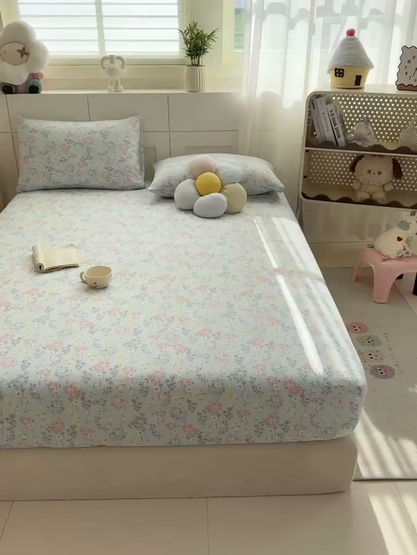 91家纺网 家纺一手货源 找家纺 朵朵家纺 2026新款A类超柔木棉印花单床笠单品学生宿舍床垫保护套床笠（床垫保护套可定制尺寸 ） 春野集