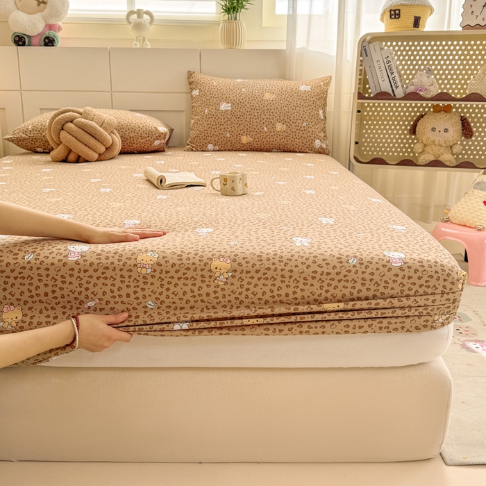91家纺网 家纺一手货源 找家纺 朵朵家纺 2026新款A类超柔木棉印花单床笠单品学生宿舍床垫保护套床笠（床垫保护套可定制尺寸 ） 豹纹KT