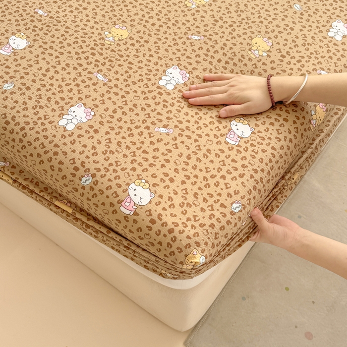 91家纺网 家纺一手货源 找家纺 朵朵家纺 2026新款A类超柔木棉印花单床笠单品学生宿舍床垫保护套床笠（床垫保护套可定制尺寸 ） 豹纹KT