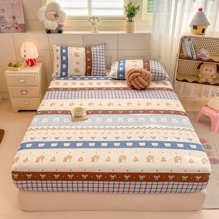 91家纺网 家纺一手货源 找家纺 朵朵家纺 2026新款A类超柔木棉印花单床笠单品学生宿舍床垫保护套床笠（床垫保护套可定制尺寸 ） 北半球