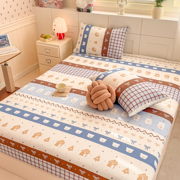 91家纺网 家纺一手货源 找家纺 朵朵家纺 2026新款A类超柔木棉印花单床笠单品学生宿舍床垫保护套床笠（床垫保护套可定制尺寸 ） 北半球