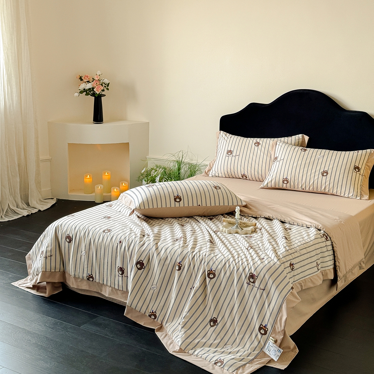 91家纺网 家纺一手货源 找家纺 迷尚家居 2026新款冰丝柔夏被四件套 开心熊