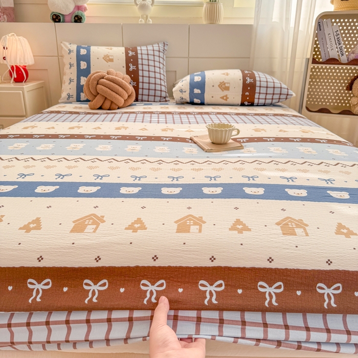 91家纺网 家纺一手货源 找家纺 朵朵家纺 2026新款A类超柔木棉印花单床笠单品学生宿舍床垫保护套床笠（床垫保护套可定制尺寸 ） 北半球