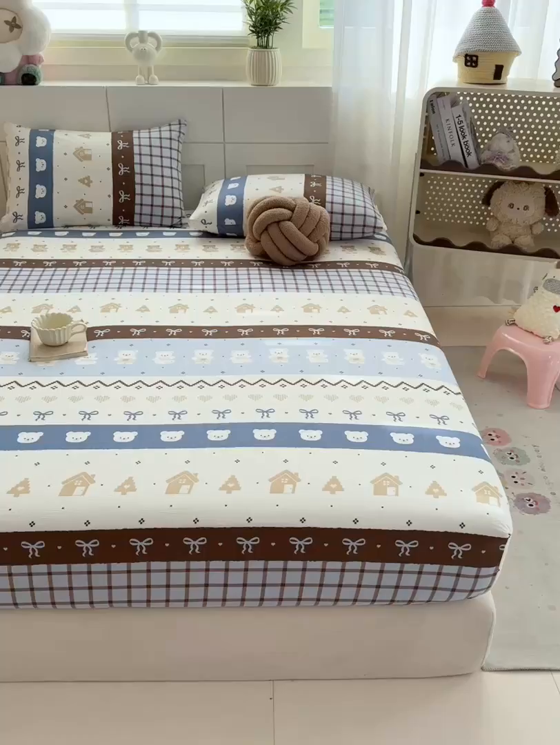 91家纺网 家纺一手货源 找家纺 朵朵家纺 2026新款A类超柔木棉印花单床笠单品学生宿舍床垫保护套床笠（床垫保护套可定制尺寸 ） 北半球