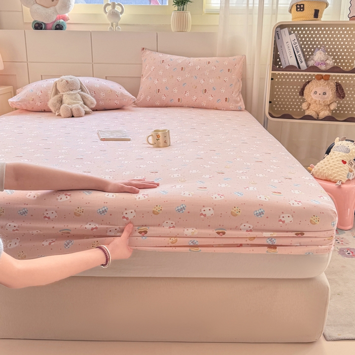 91家纺网 家纺一手货源 找家纺 朵朵家纺 2026新款A类超柔木棉印花单床笠单品学生宿舍床垫保护套床笠（床垫保护套可定制尺寸 ） 蛋糕喵