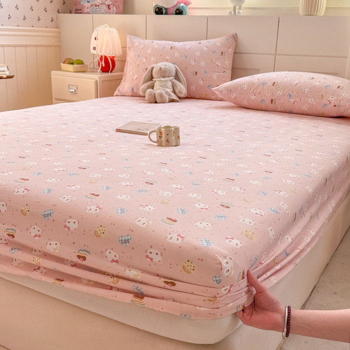 朵朵家纺 2026新款A类超柔木棉印花单床笠单品学生宿舍床垫保护套床笠（床垫保护套可定制尺寸 ） 蛋糕喵