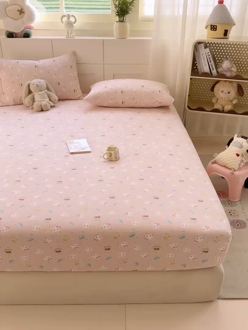 91家纺网 家纺一手货源 找家纺 朵朵家纺 2026新款A类超柔木棉印花单床笠单品学生宿舍床垫保护套床笠（床垫保护套可定制尺寸 ） 蛋糕喵