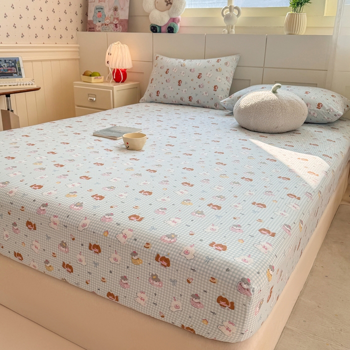 91家纺网 家纺一手货源 找家纺 朵朵家纺 2026新款A类超柔木棉印花单床笠单品学生宿舍床垫保护套床笠（床垫保护套可定制尺寸 ） 萌宠派对