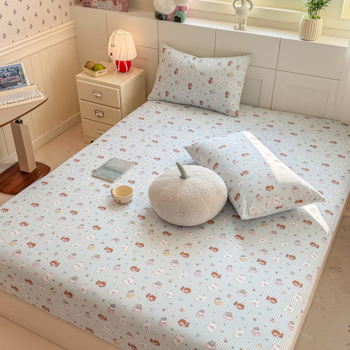 91家纺网 家纺一手货源 找家纺 朵朵家纺 2026新款A类超柔木棉印花单床笠单品学生宿舍床垫保护套床笠（床垫保护套可定制尺寸 ） 萌宠派对