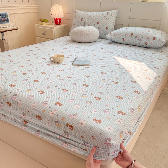 91家纺网 家纺一手货源 找家纺 朵朵家纺 2026新款A类超柔木棉印花单床笠单品学生宿舍床垫保护套床笠（床垫保护套可定制尺寸 ） 萌宠派对