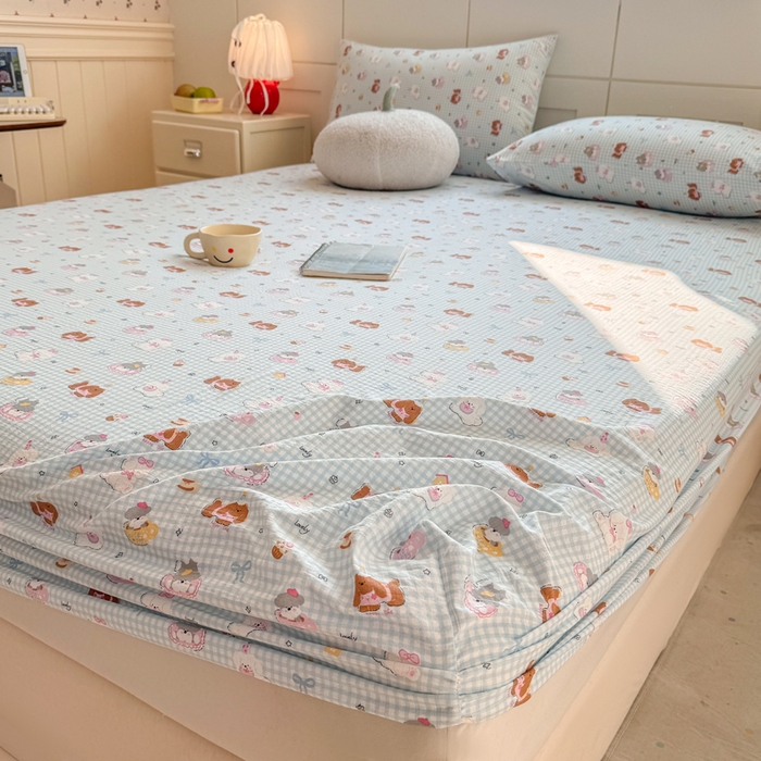 91家纺网 家纺一手货源 找家纺 朵朵家纺 2026新款A类超柔木棉印花单床笠单品学生宿舍床垫保护套床笠（床垫保护套可定制尺寸 ） 萌宠派对