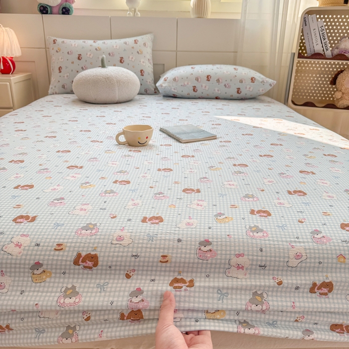 91家纺网 家纺一手货源 找家纺 朵朵家纺 2026新款A类超柔木棉印花单床笠单品学生宿舍床垫保护套床笠（床垫保护套可定制尺寸 ） 萌宠派对