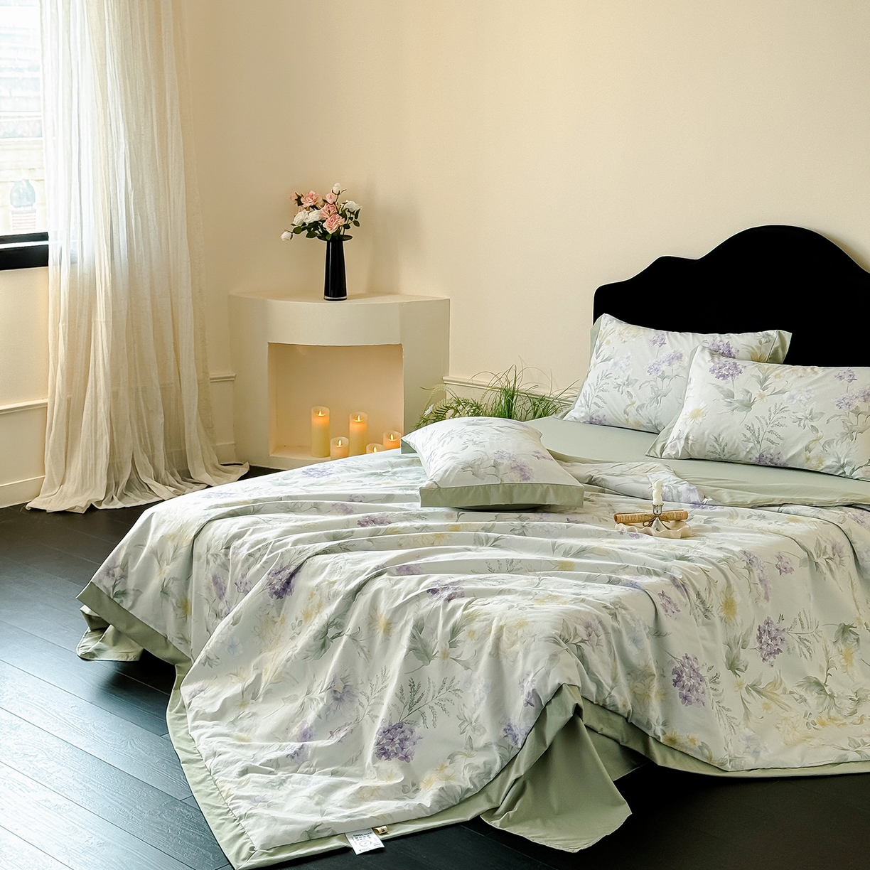 91家纺网 家纺一手货源 找家纺 迷尚家居 2026新款冰丝柔夏被四件套 绿野