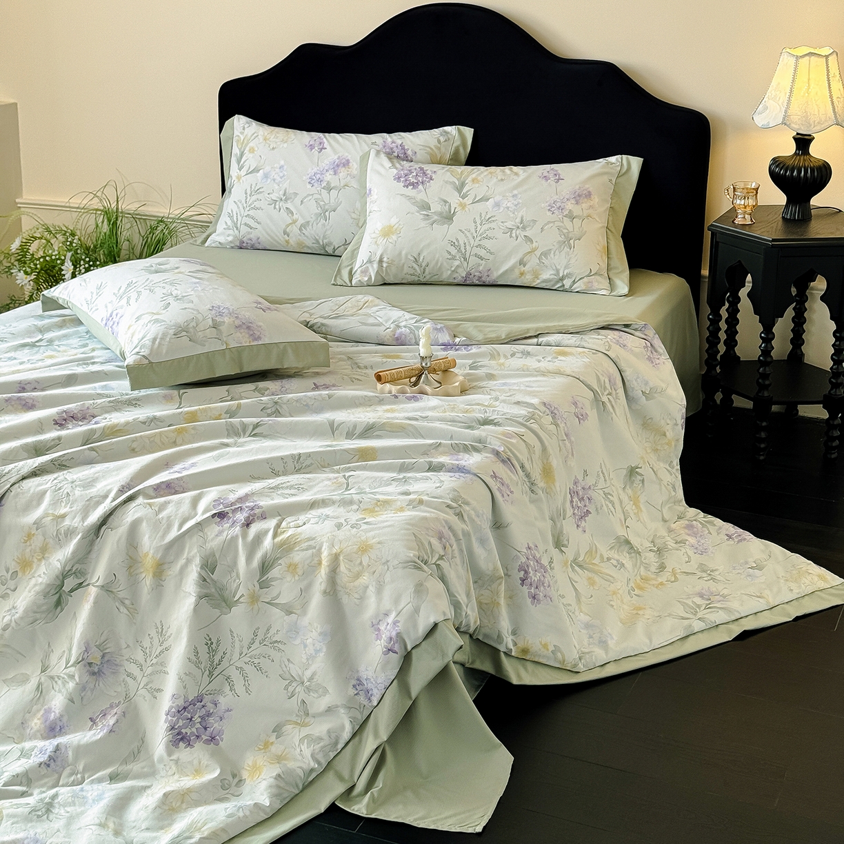 91家纺网 家纺一手货源 找家纺 迷尚家居 2026新款冰丝柔夏被四件套 绿野