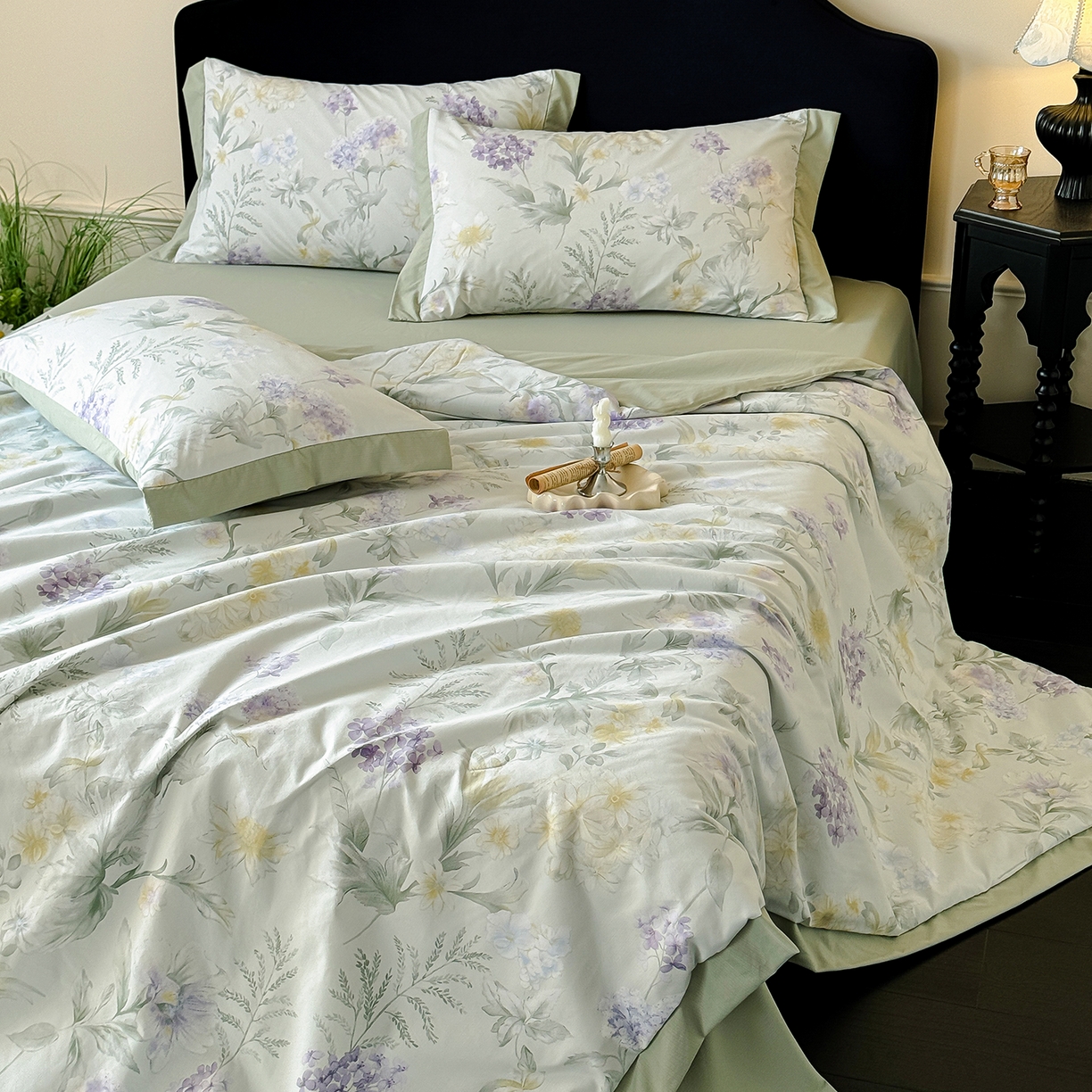 91家纺网 家纺一手货源 找家纺 迷尚家居 2026新款冰丝柔夏被四件套 绿野